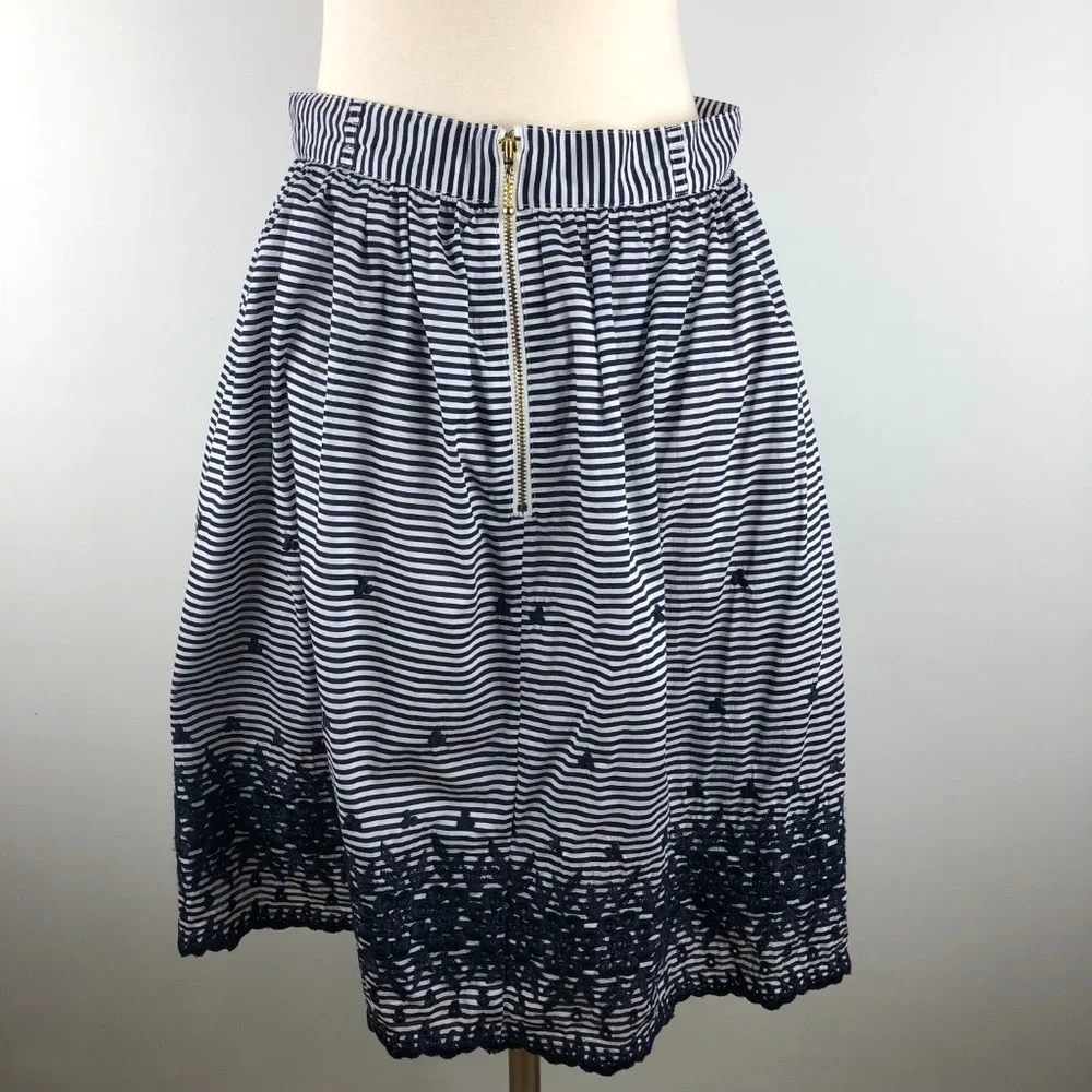 Kate Spade Blue Striped Floral Full Skirt